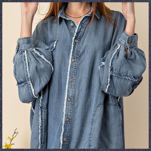 EASEL Ultra Oversized Shirt Dress-Distressed & Unique Details, Statement Sleeves - Picture 13 of 16